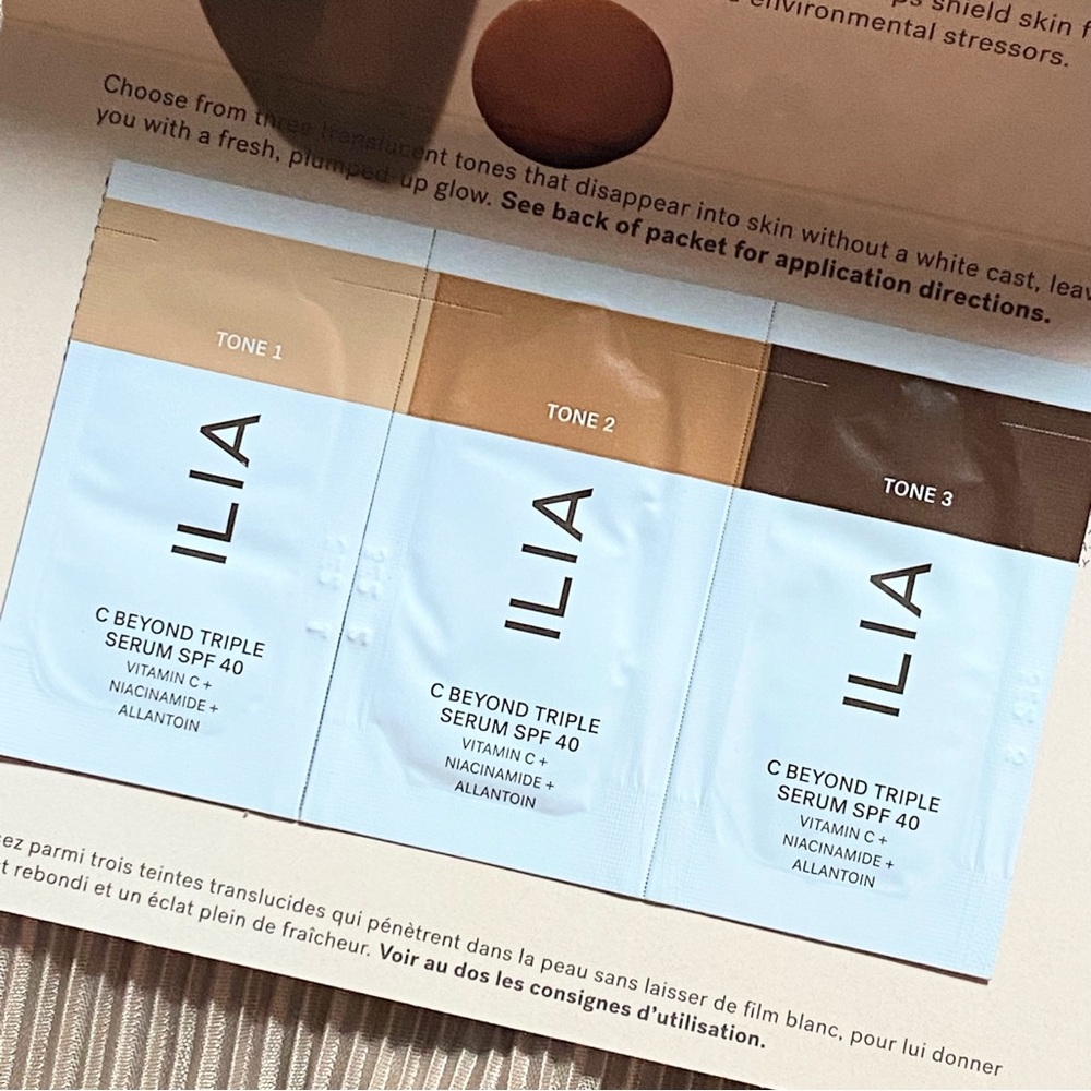 ILIA C Beyond Triple Serum SPF 40 - Tone 1, Tone 2, Tone 3 PACKETS